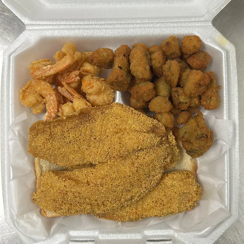 Fried catfish with fried shrimp and fried okra